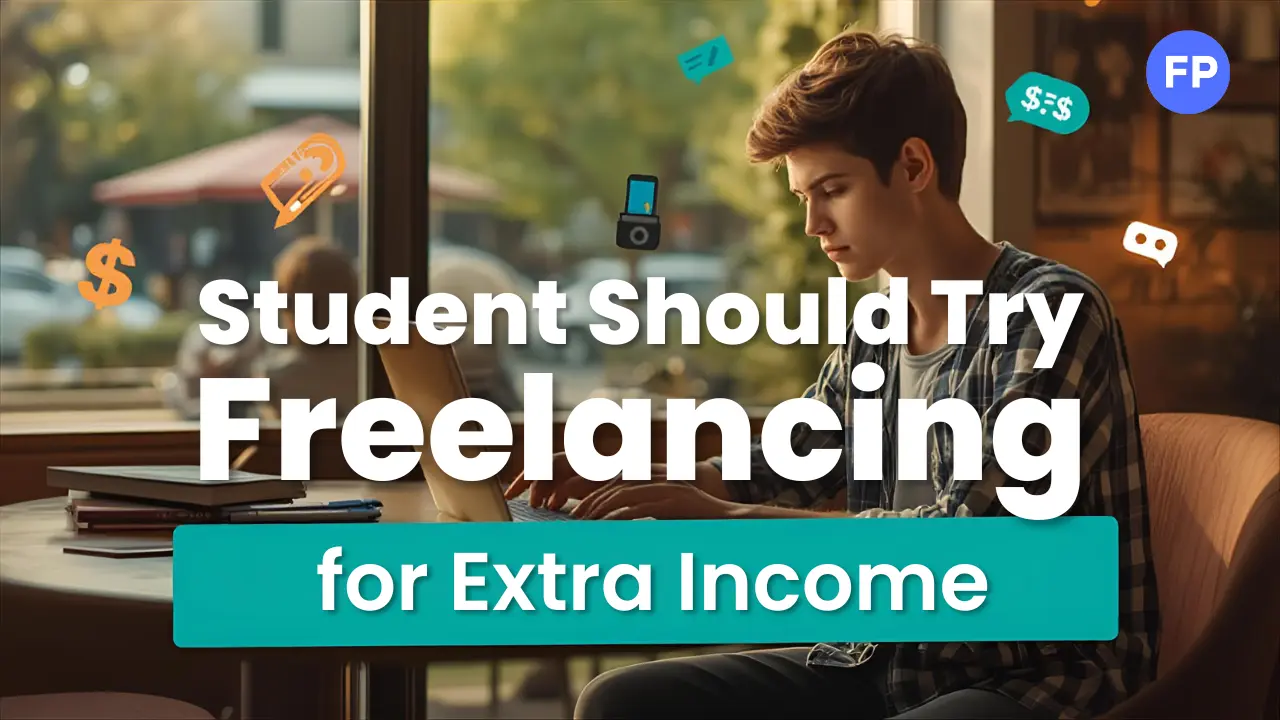 Student at Café Table Highlighting Freelancing